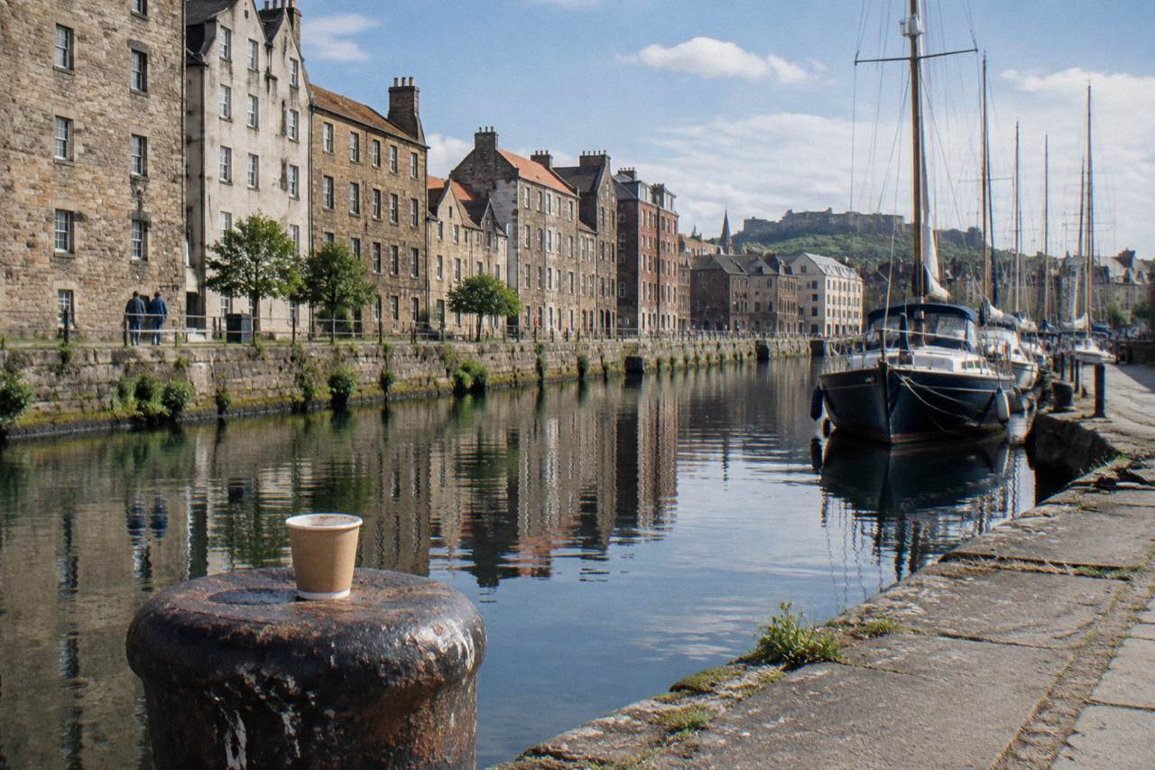 Quayside buildings along the Water of Leith at the Shore in Leith