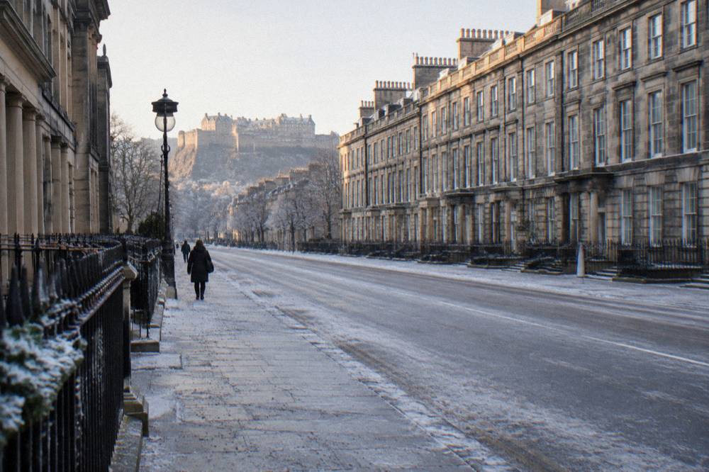 Georgian terrace rows in the New Town seen along a wide straight street
