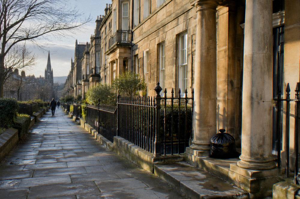 Georgian terrace street in central Edinburgh in early morning light