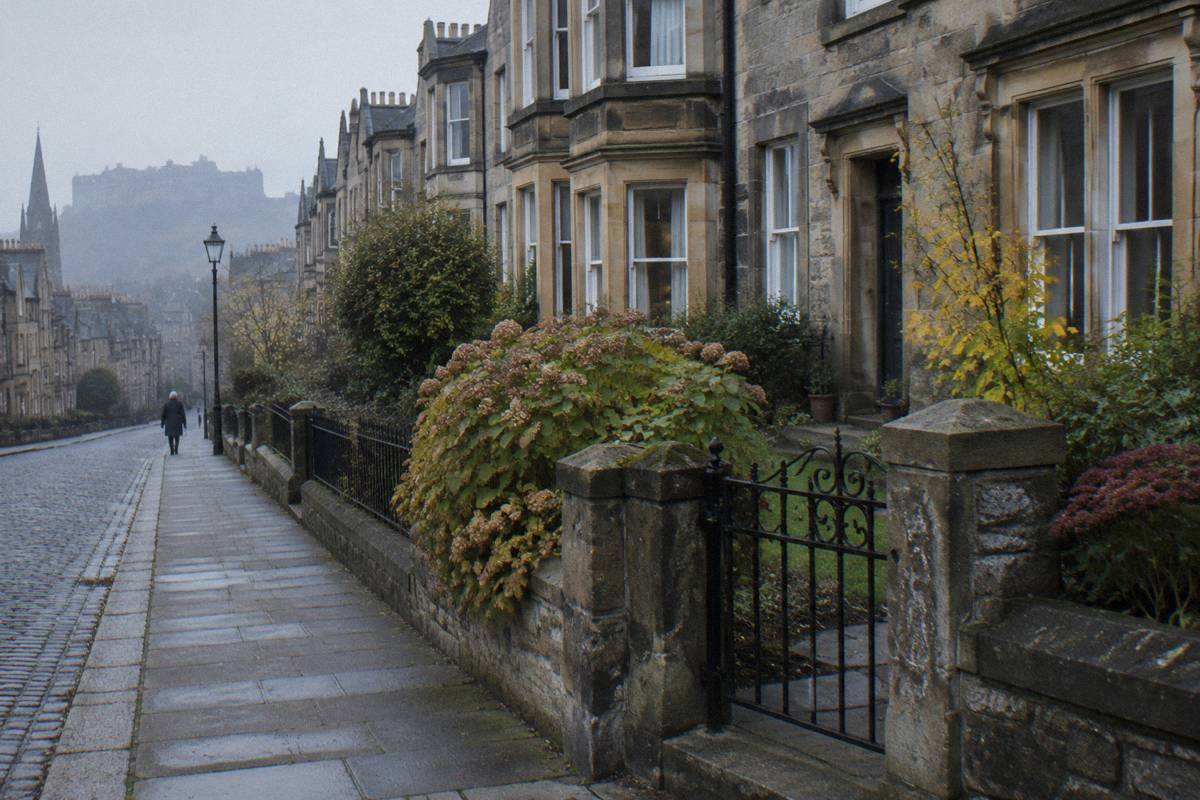 A sandstone guest house street in Edinburgh